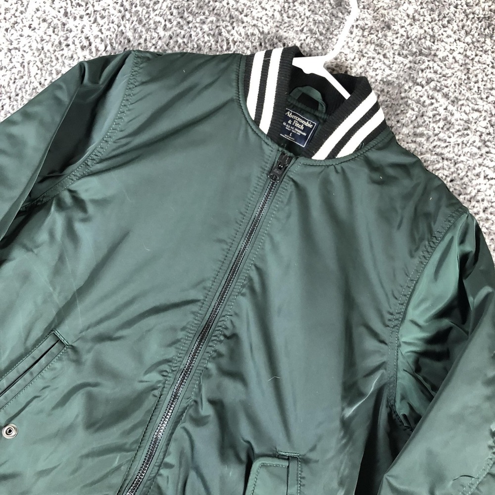 Abercrombie & Fitch Jacket Mens Large Green Varsity Bomber Full Zip Lined